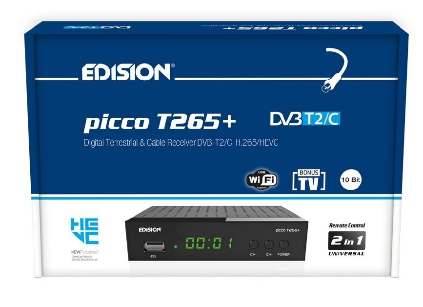 Edision Picco T265 Pro Receptor digital terrestre y por cable FullHD  DVB-T2/C H265 HEVC 10 Bit